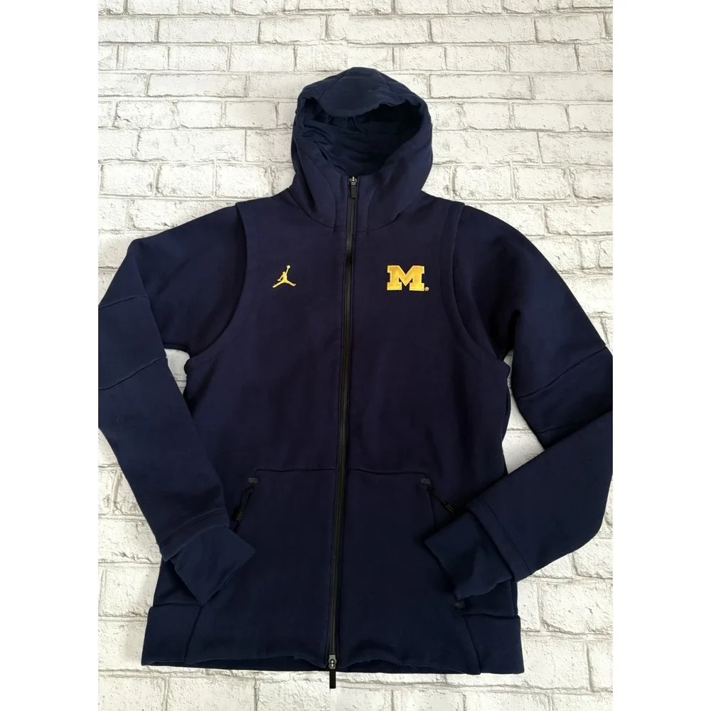 Jordan Hoodie Men Medium Blue 465 Icon‎ Fleece Michigan Wolverines Tech Full Zip